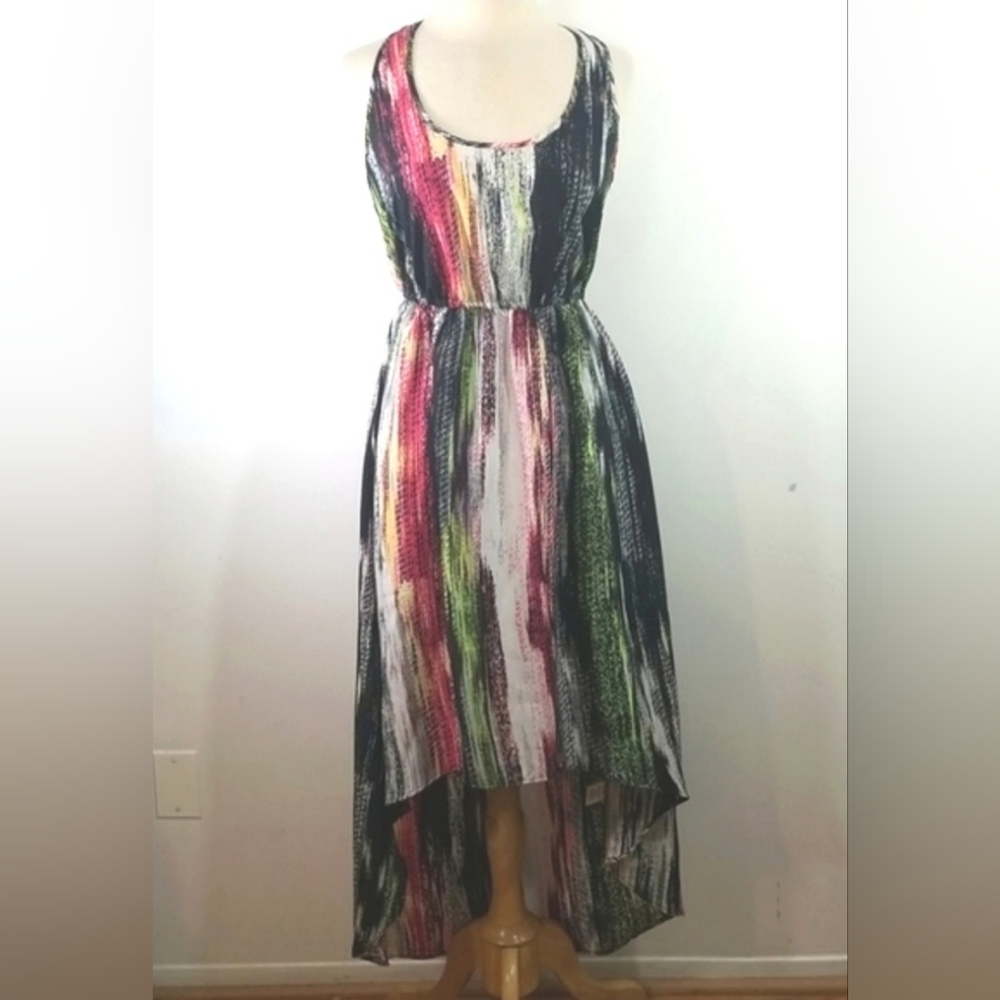 Love Fire High-Low Multicolor Pattern Racerback Dress Medium
